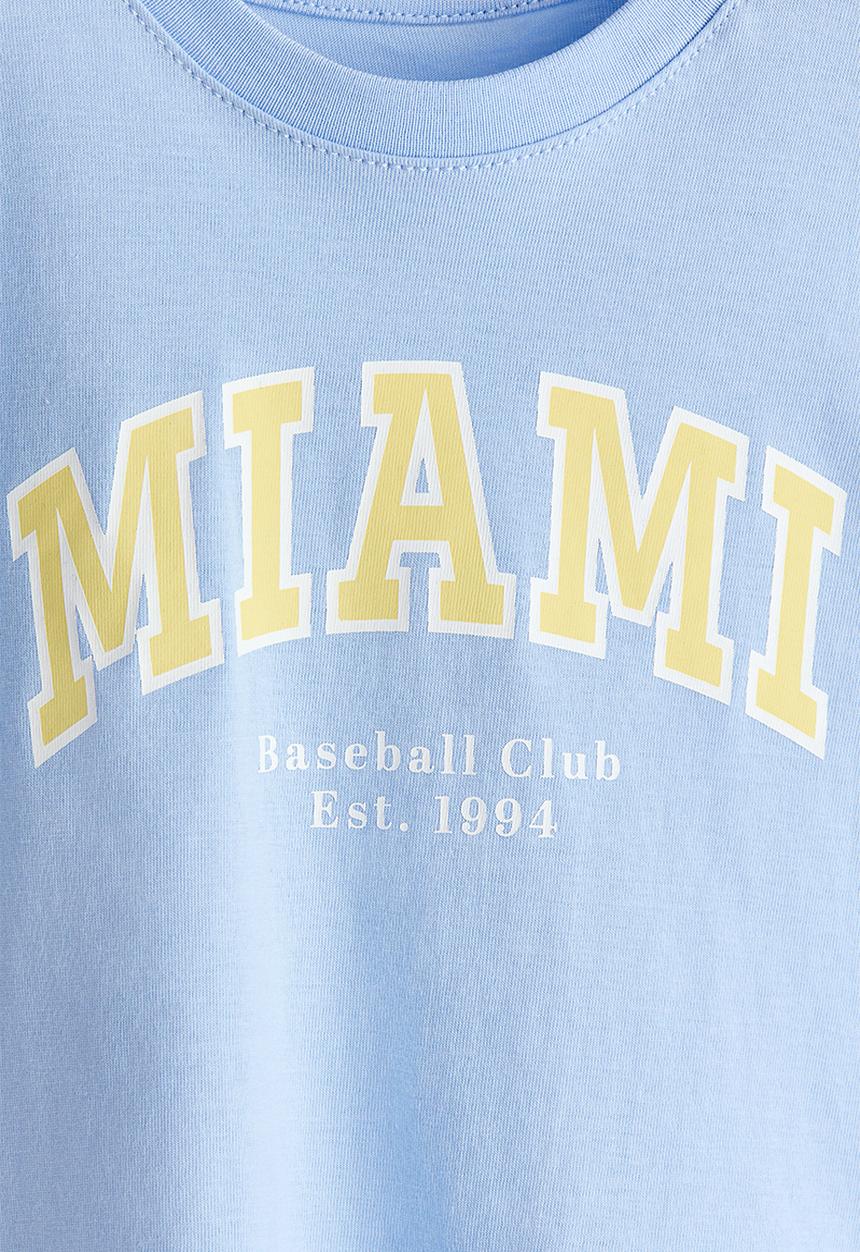 H&M - Printed cotton t-shirt - light blue/miami