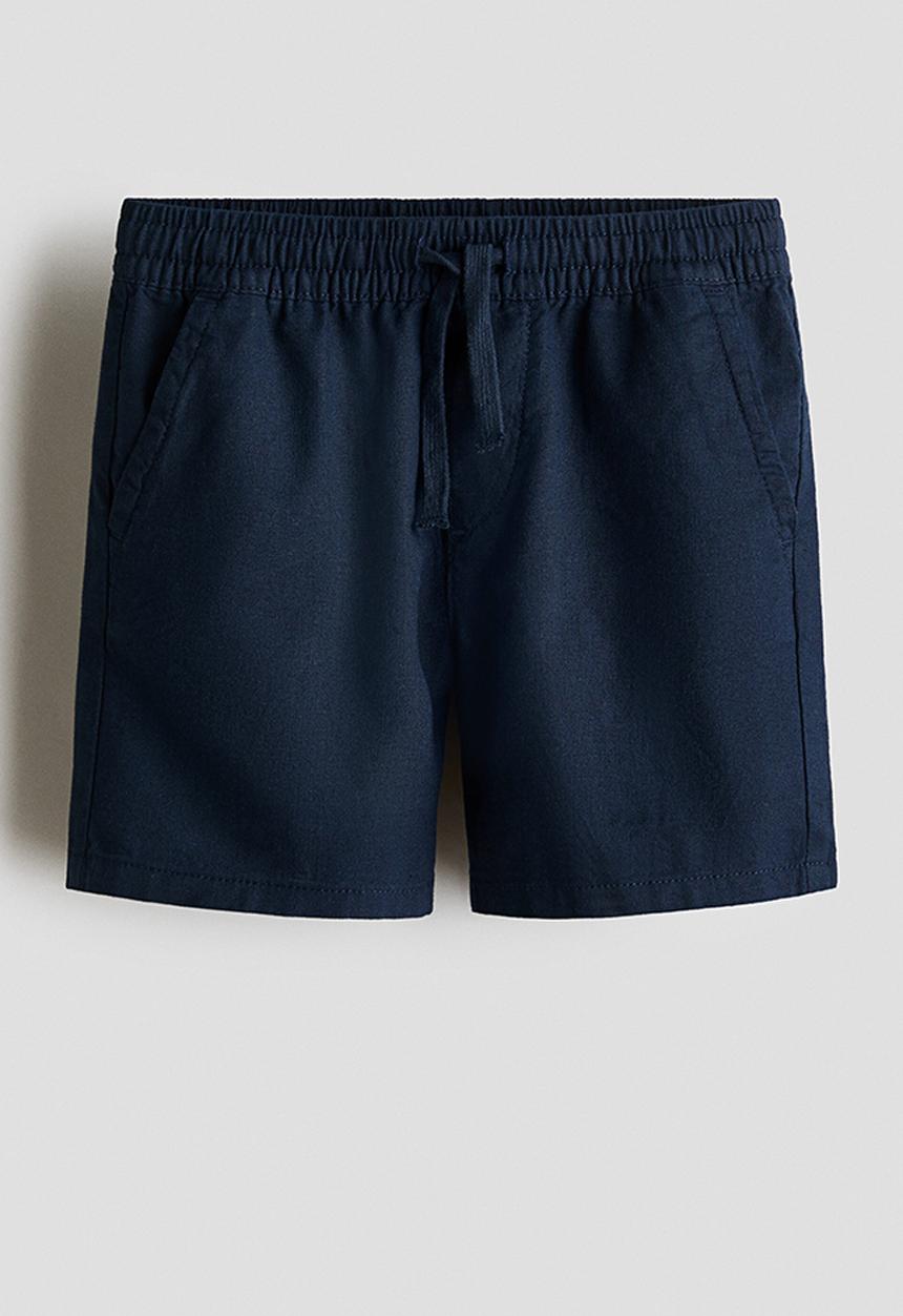H&M - Linen-blend drawstring shorts - navy blue