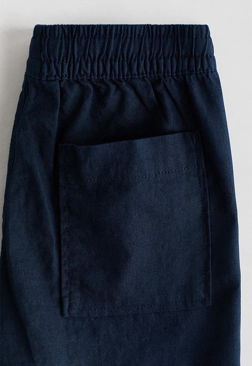 H&M - Linen-blend drawstring shorts - navy blue