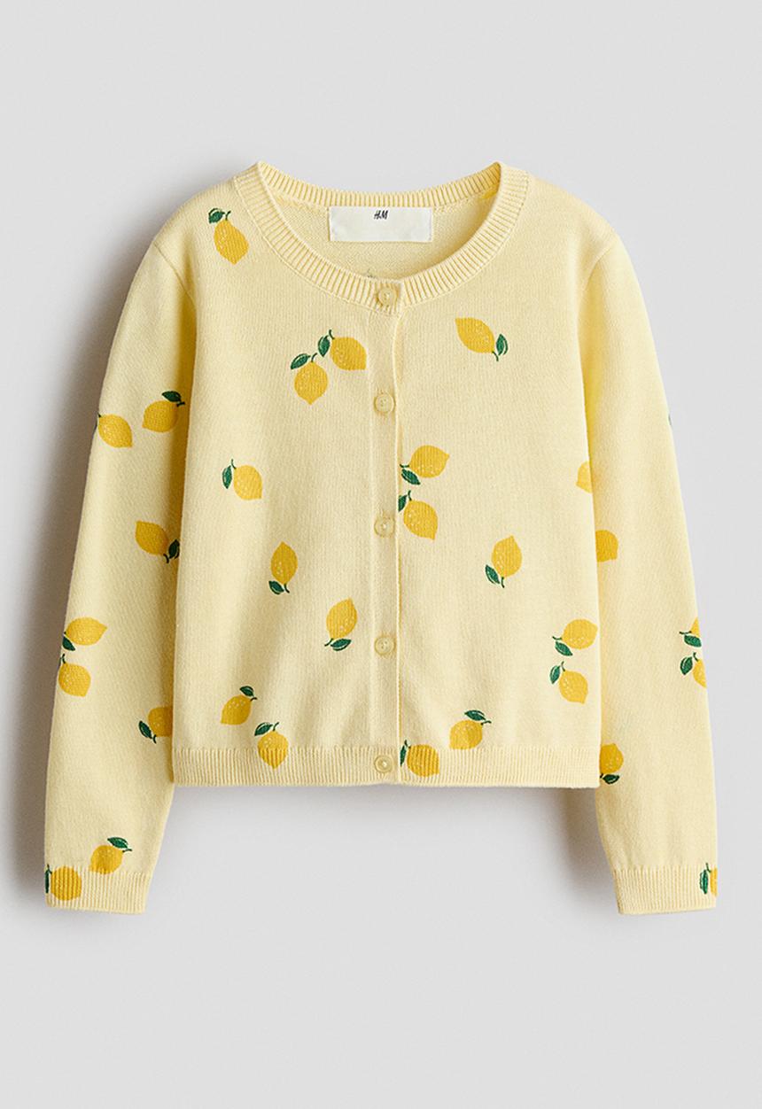 H&M - Fine-knit printed cardigan - light yellow/lemons