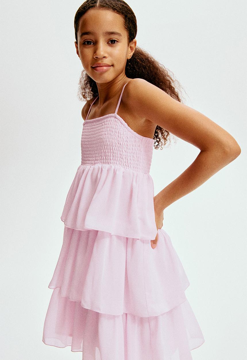 H&M - Tiered chiffon dress - light pink