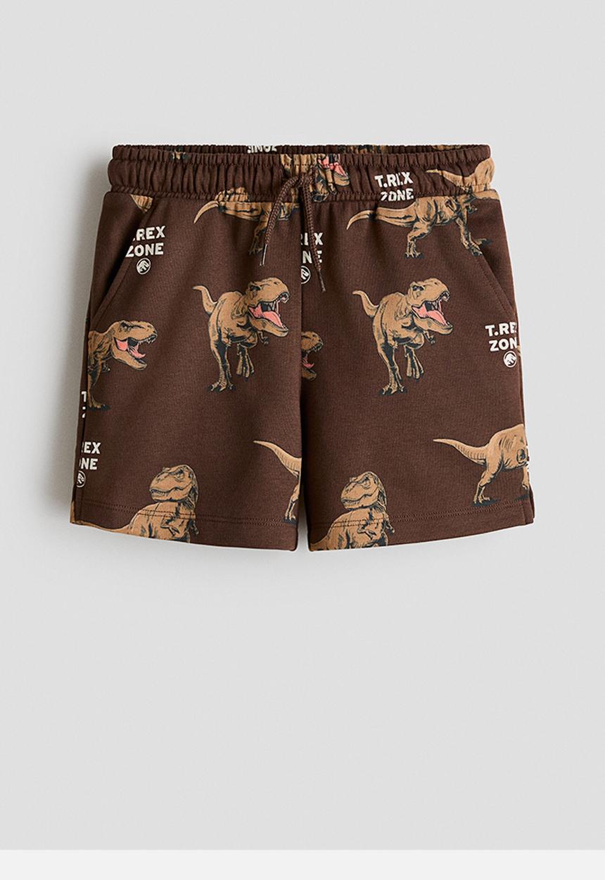 H&M - Motif-detail sweatshorts - dark brown/jurassic world