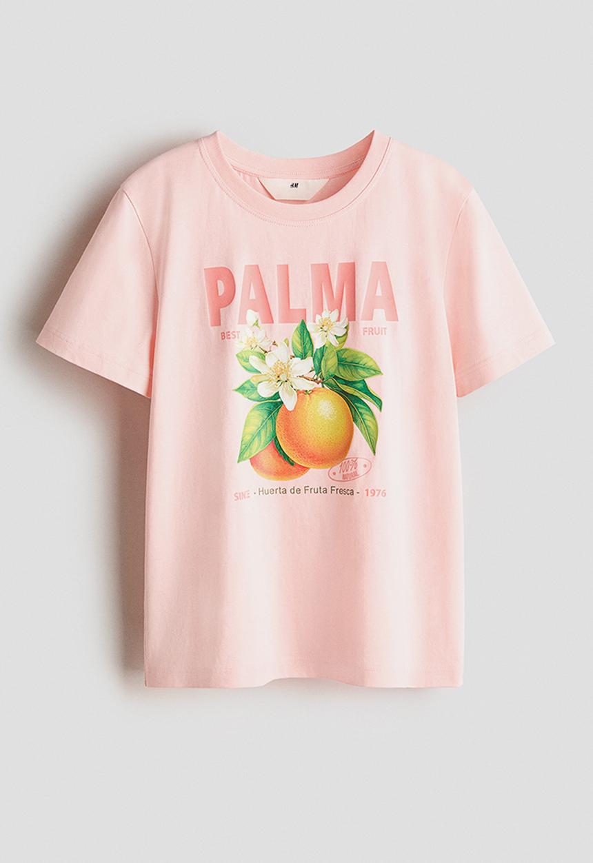 H&M - Printed T-shirt - light pink/oranges