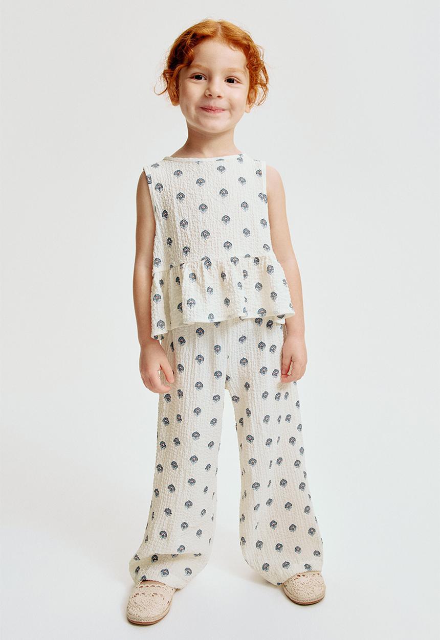 H&M - 2-Piece crinkled jersey set - cream/floral