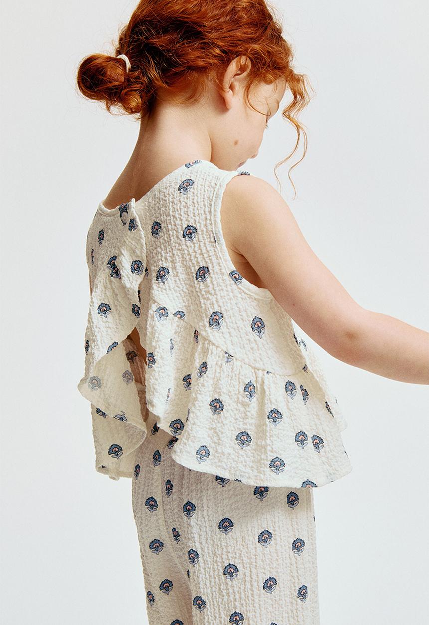 H&M - 2-Piece crinkled jersey set - cream/floral