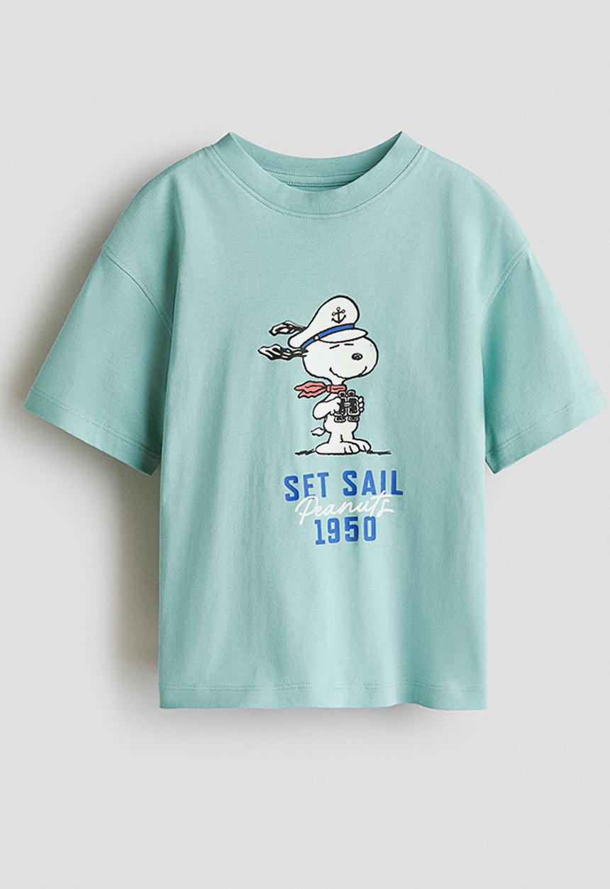 H&M - Oversized printed T-shirt - turquoise/snoopy