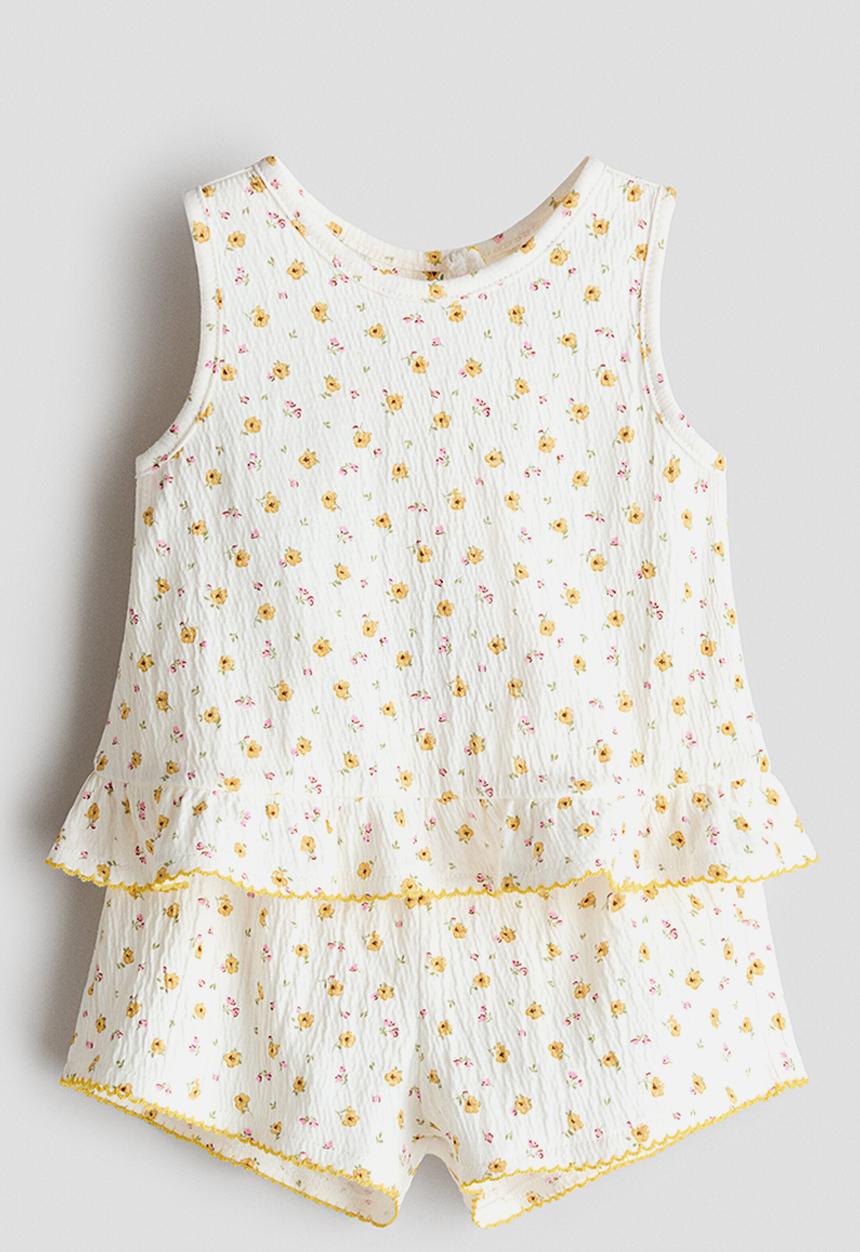 H&M - 2-Piece crinkled cotton set - cream/floral