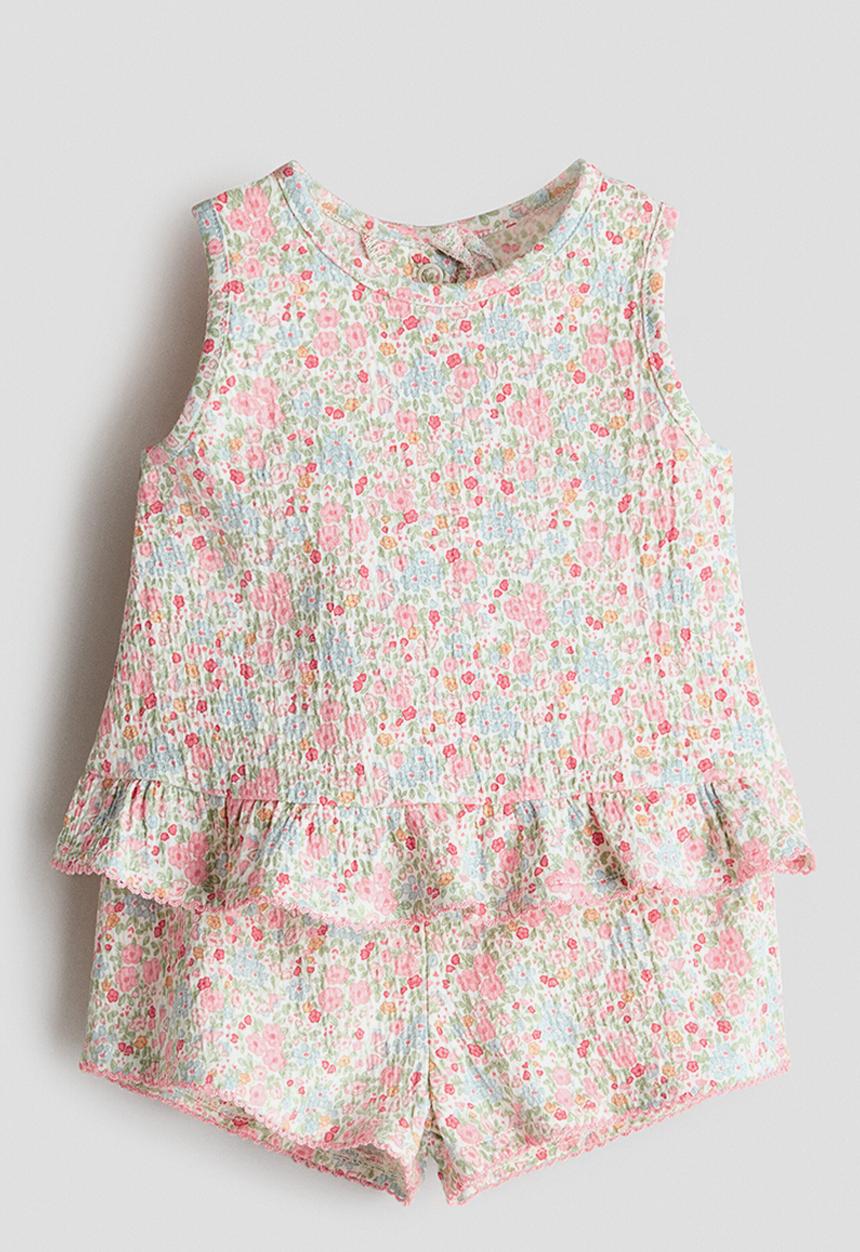 H&M - 2-Piece crinkled cotton set - light pink/floral