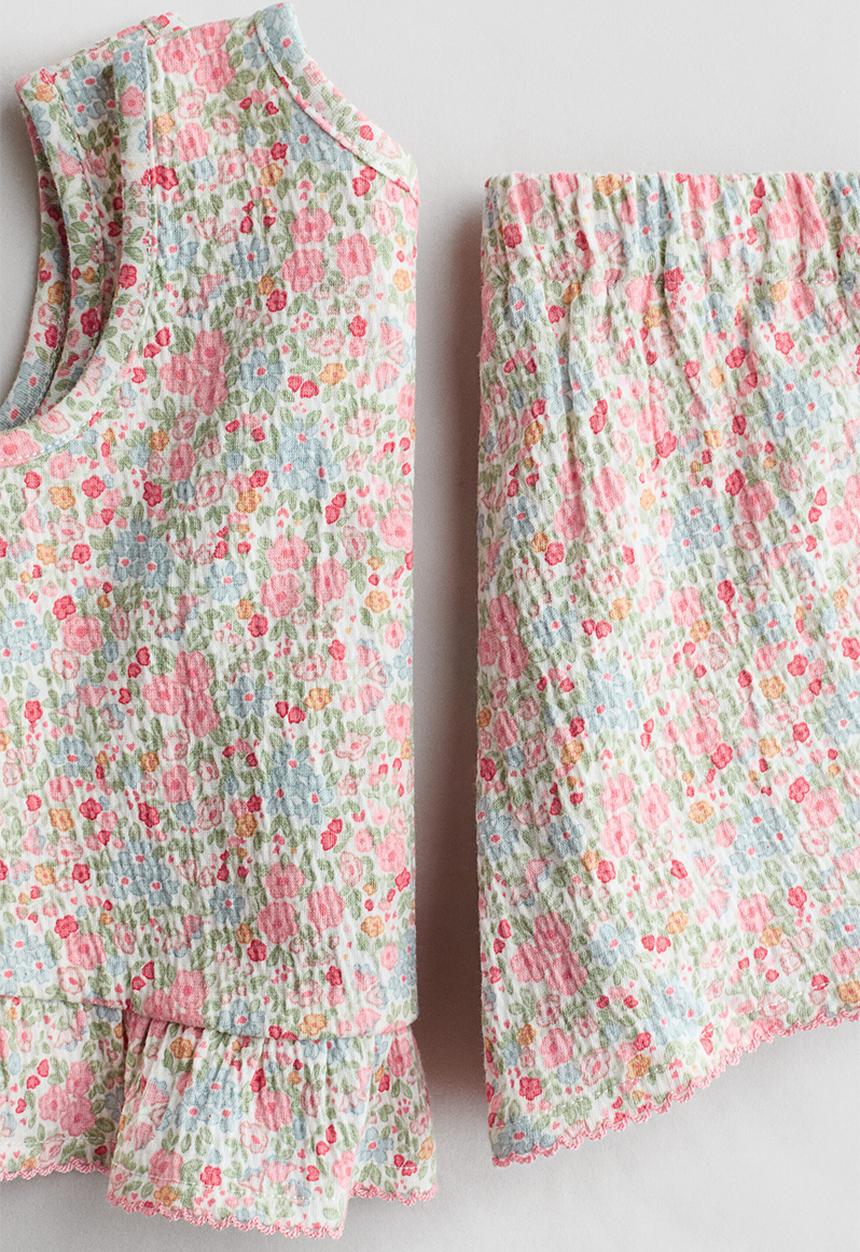 H&M - 2-Piece crinkled cotton set - light pink/floral