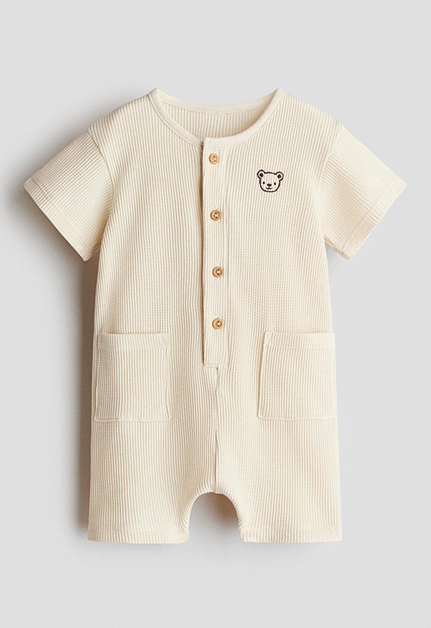 H&M - Short cotton romper suit - light beige/bear