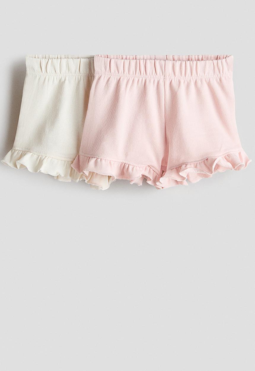 H&M - 2-pack frill-trimmed shorts - light pink/white