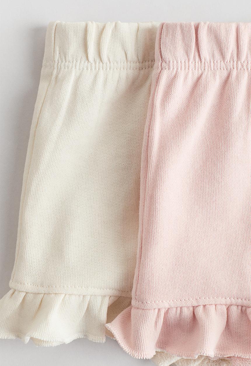 H&M - 2-pack frill-trimmed shorts - light pink/white