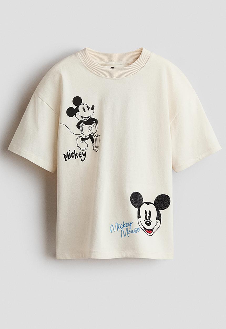 H&M - Loose-fit printed t-shirt - cream/mickey mouse