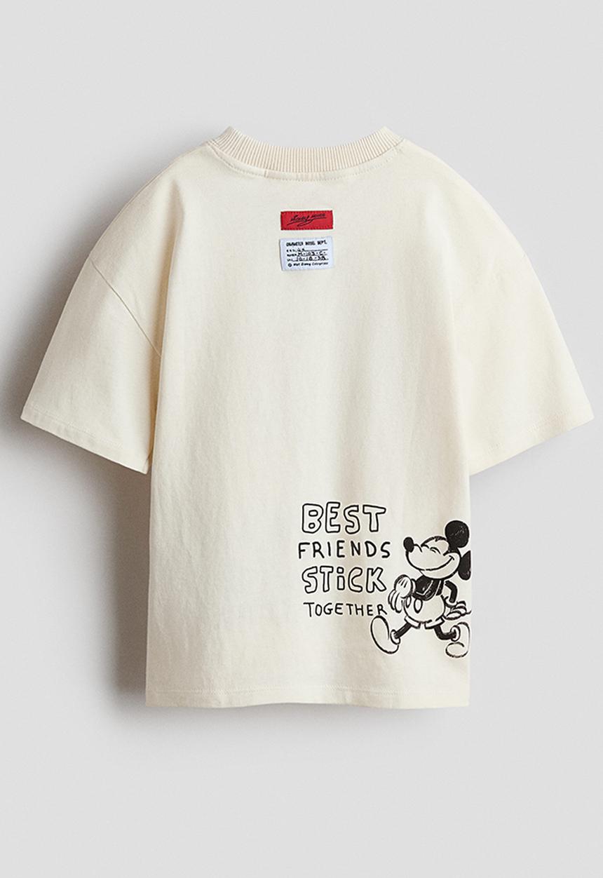 H&M - Loose-fit printed t-shirt - cream/mickey mouse