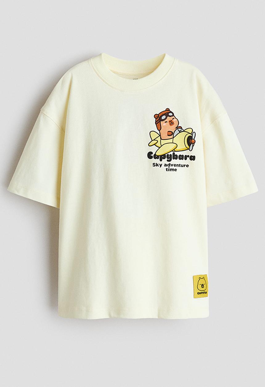 H&M - Loose-fit printed t-shirt - light yellow/capybara
