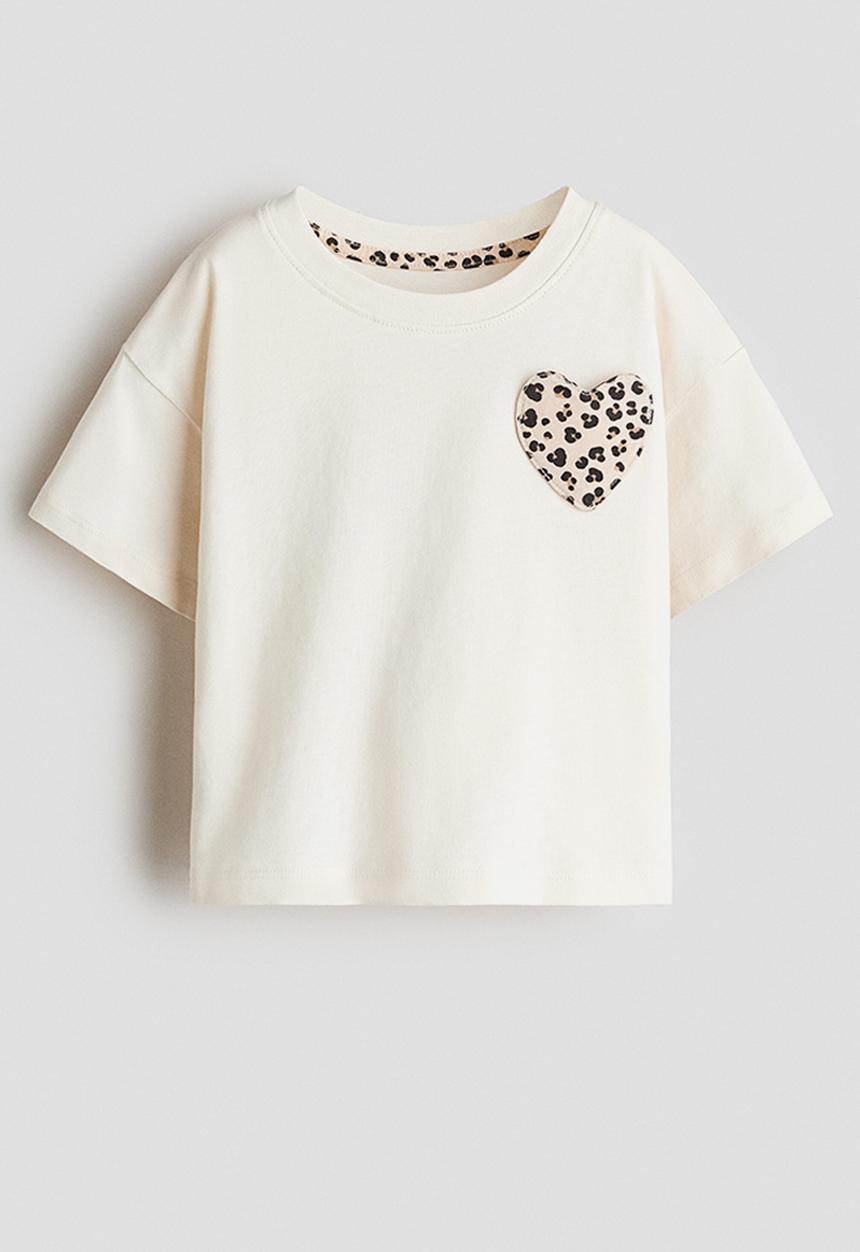 H&M - Embellished t-shirt - light beige/heart