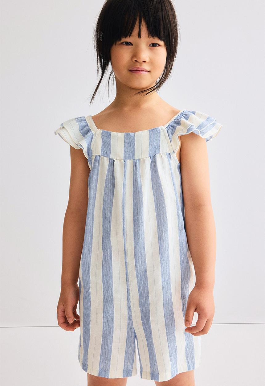 H&M - Flutter-sleeved jumpsuit - cream/blue striped