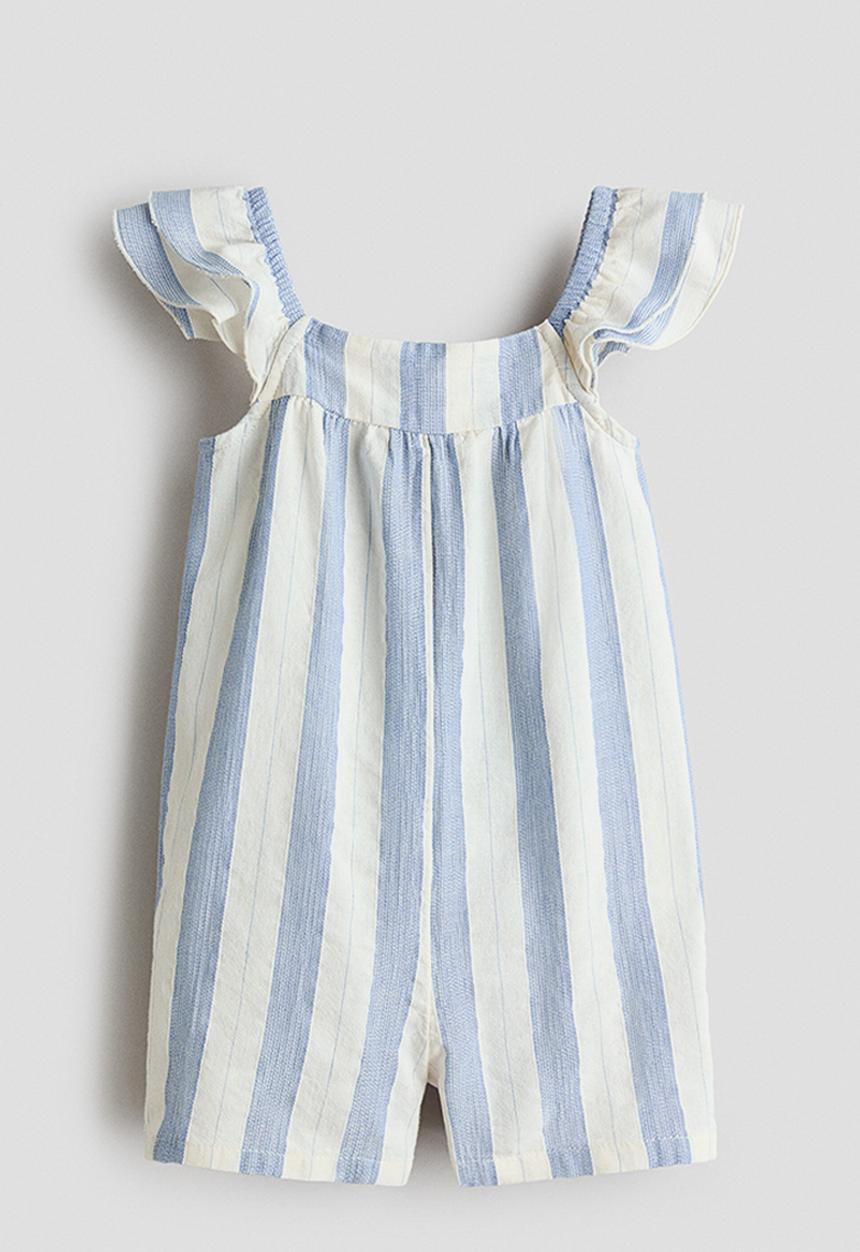 H&M - Flutter-sleeved jumpsuit - cream/blue striped