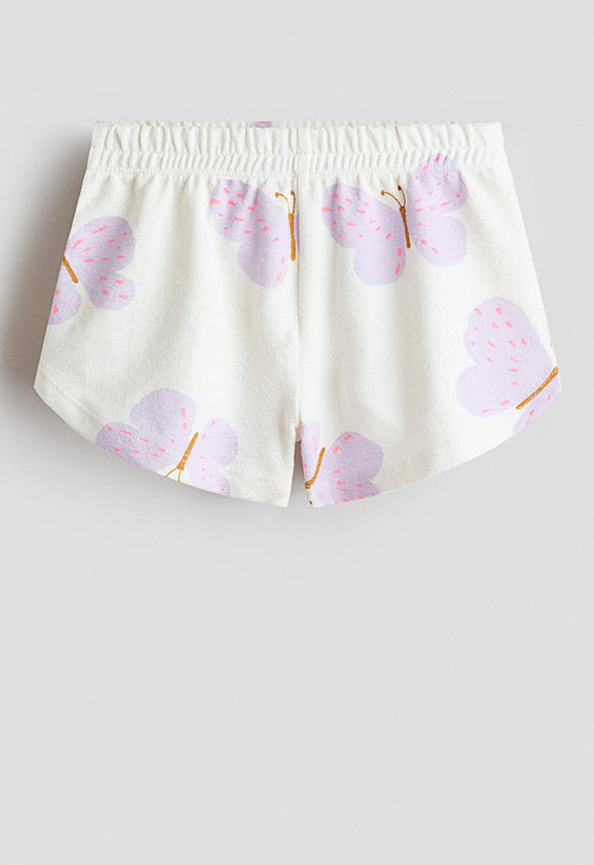 H&M - Cotton jersey shorts - ivory/butterflies