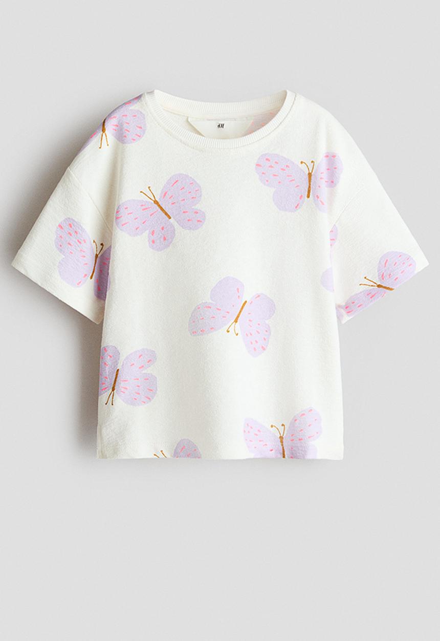 H&M - Cotton t-shirt - ivory/butterflies