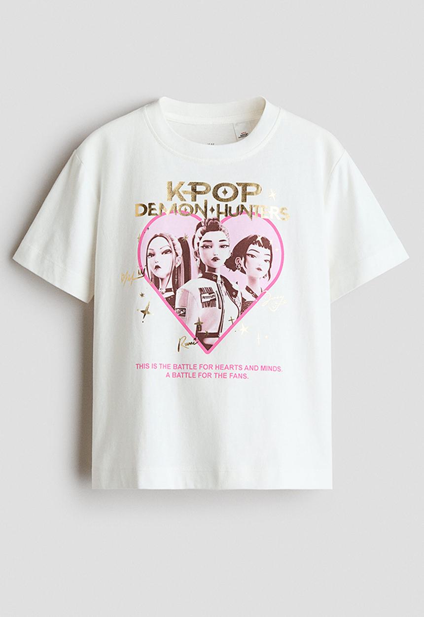 H&M - Printed cotton t-shirt - white/kpop demon hunters