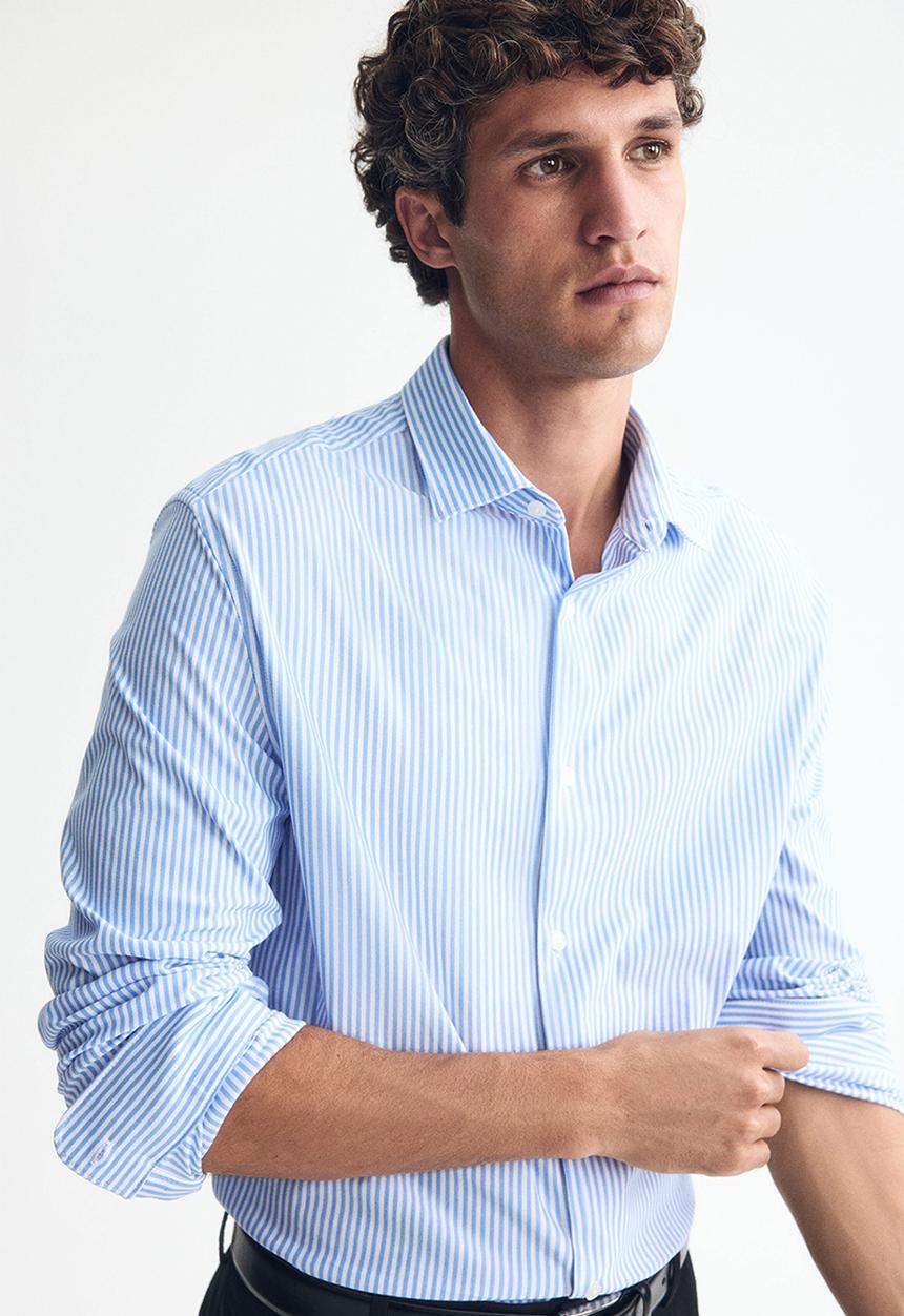 H&M - Four-way stretch slim fit shirt - light blue/striped