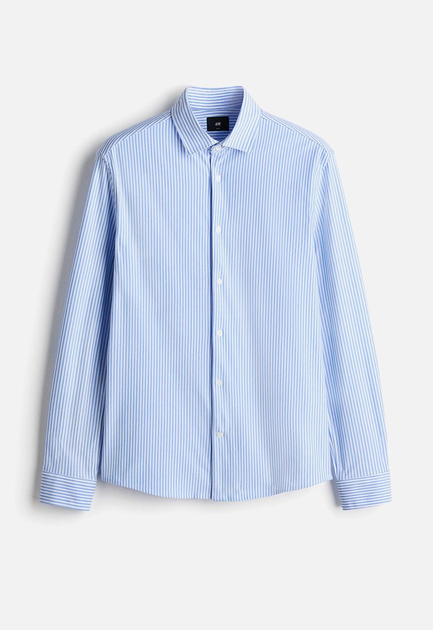 H&M - Four-way stretch slim fit shirt - light blue/striped