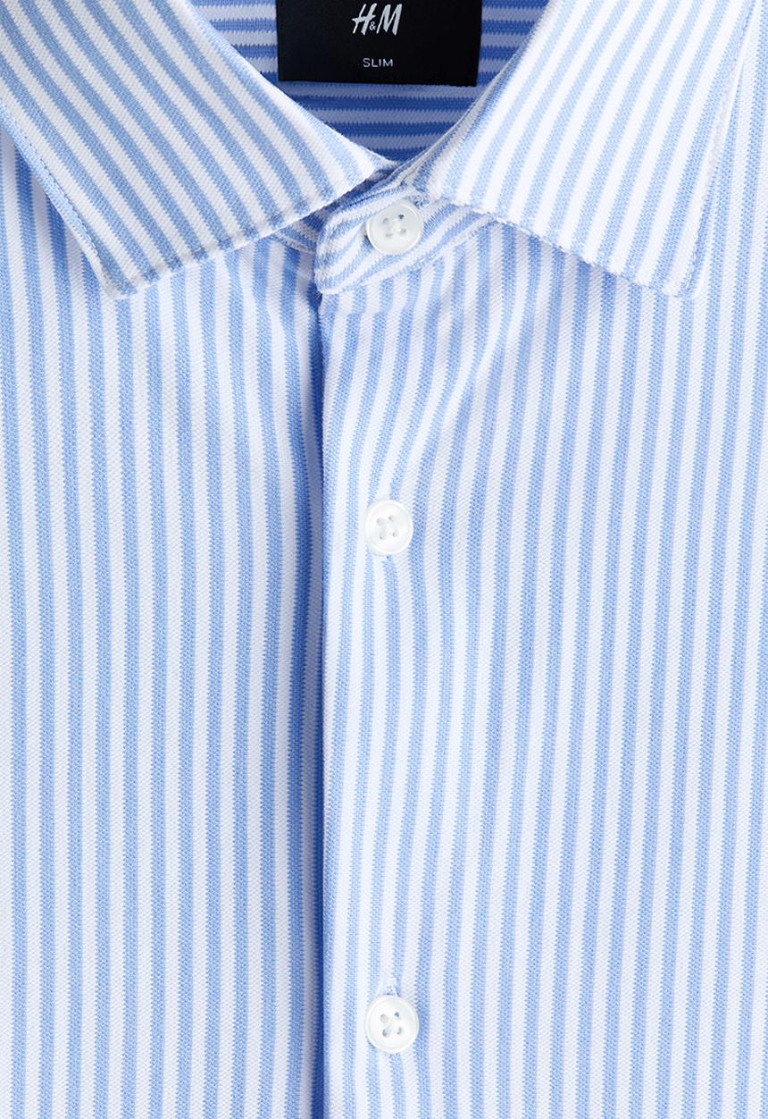 H&M - Four-way stretch slim fit shirt - light blue/striped