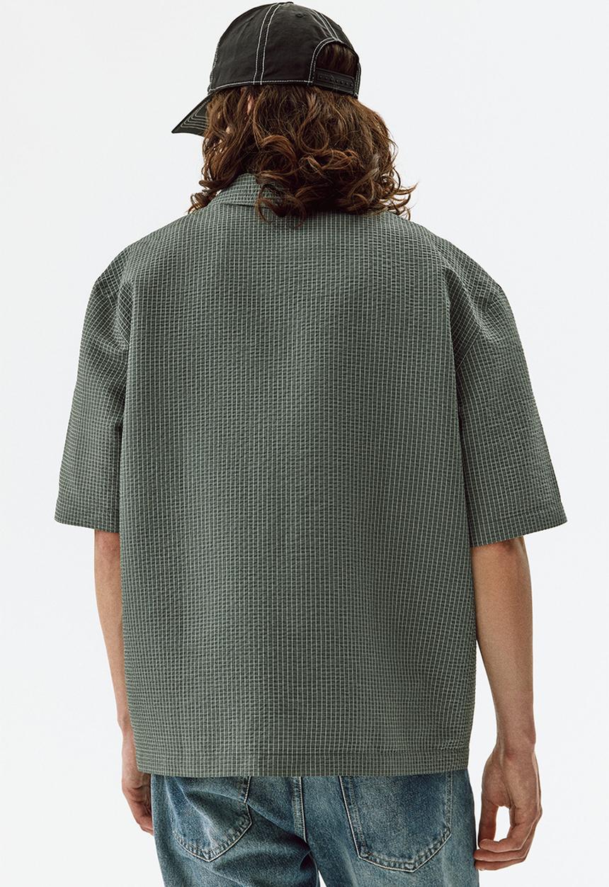 H&M - Relaxed fit short-sleeved resort shirt - khaki green/checked