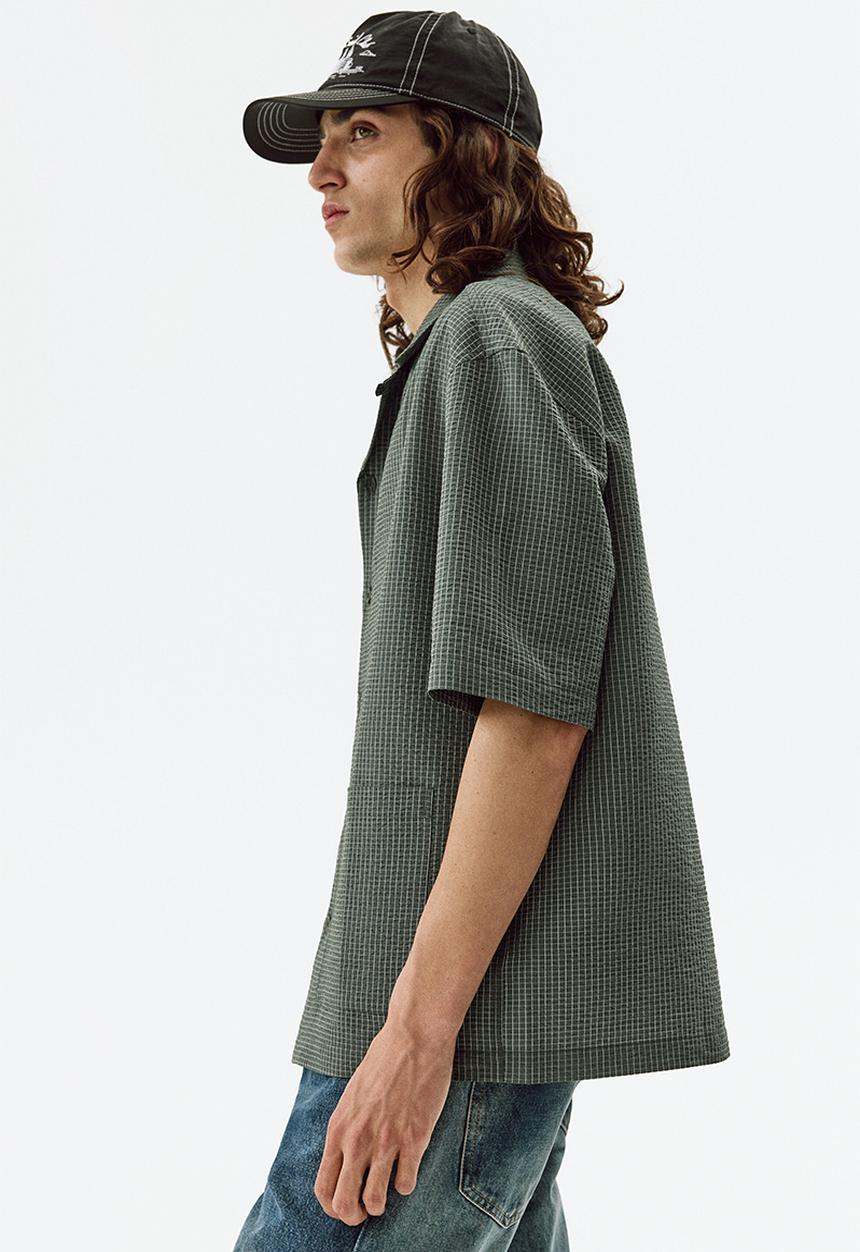 H&M - Relaxed fit short-sleeved resort shirt - khaki green/checked