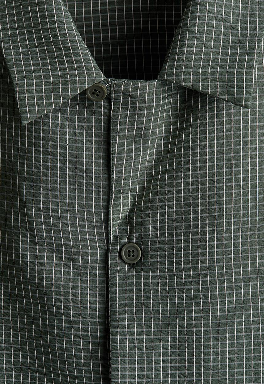 H&M - Relaxed fit short-sleeved resort shirt - khaki green/checked