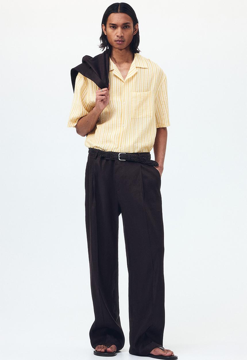 H&M - Relaxed fit resort shirt - yellow/striped