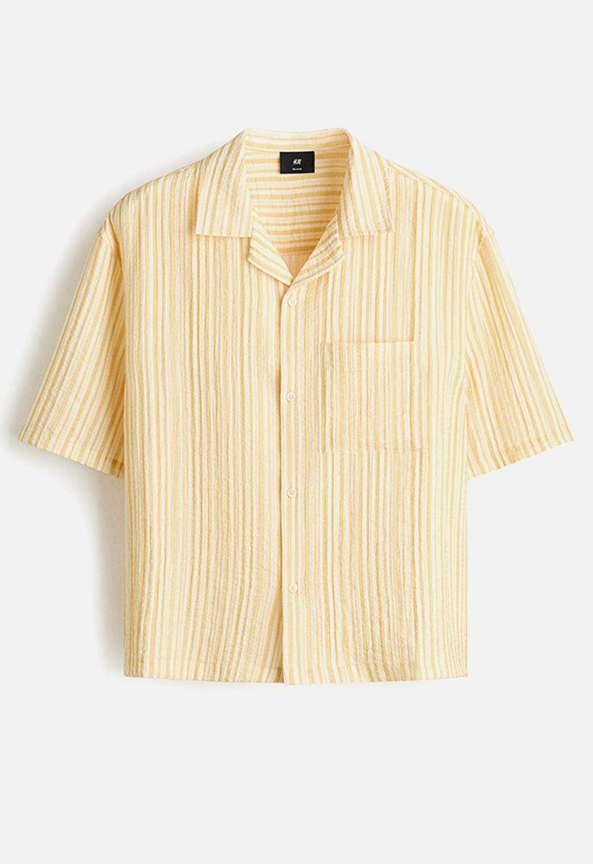 H&M - Relaxed fit resort shirt - yellow/striped