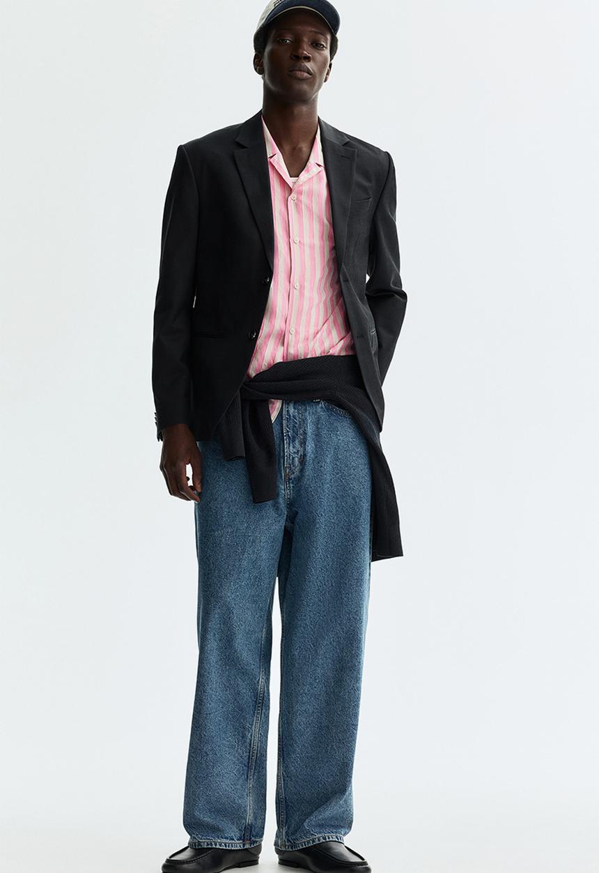 H&M - Relaxed fit resort shirt - pink/striped