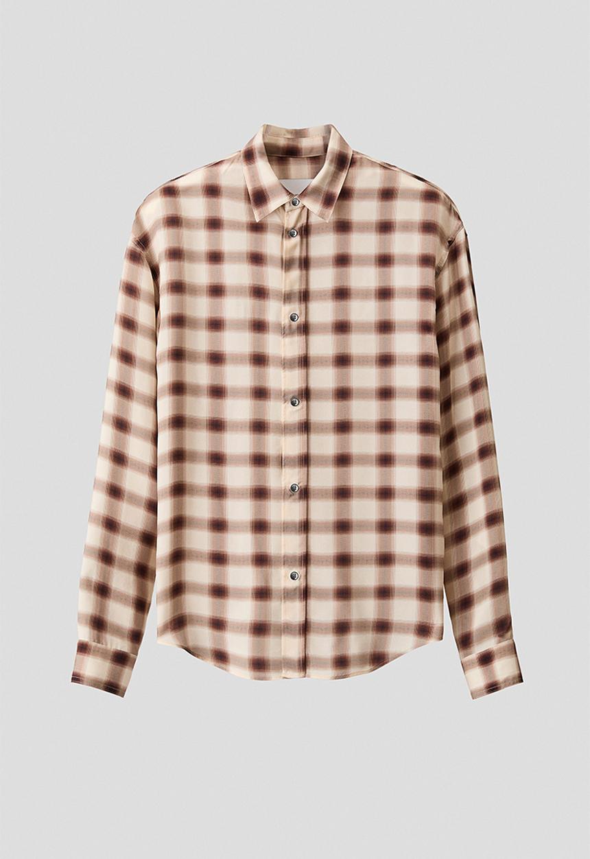 H&M - Slim fit cupro shirt - cream/checked