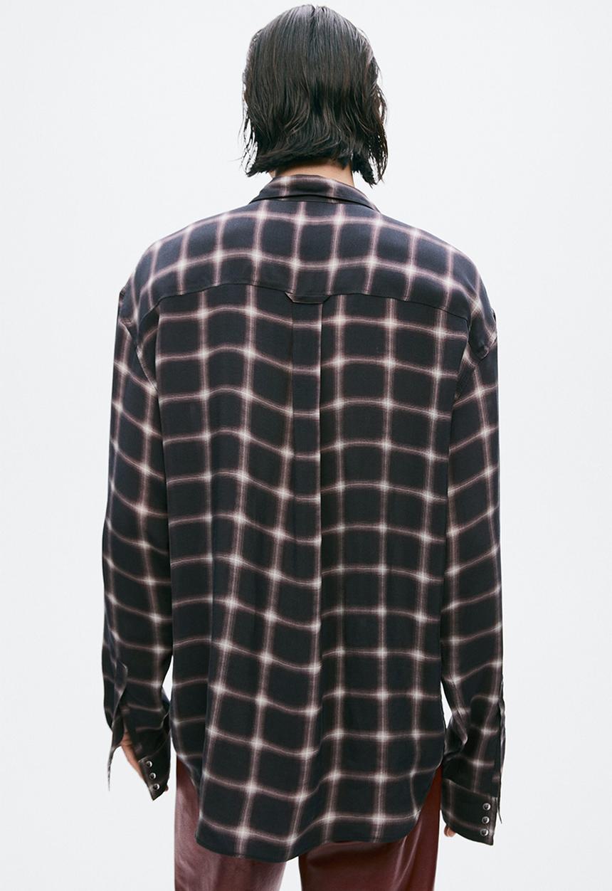 H&M - Slim fit cupro shirt - black/checked