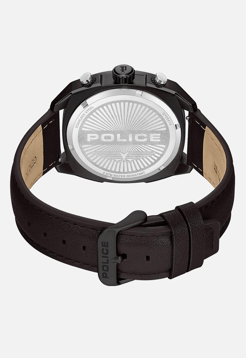 Police - Ip Blk Case Brown Leather Strap Silicone - Blue