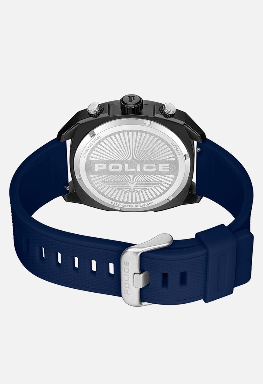 Police - Ip Blk Case Brown Leather Strap Silicone - Blue