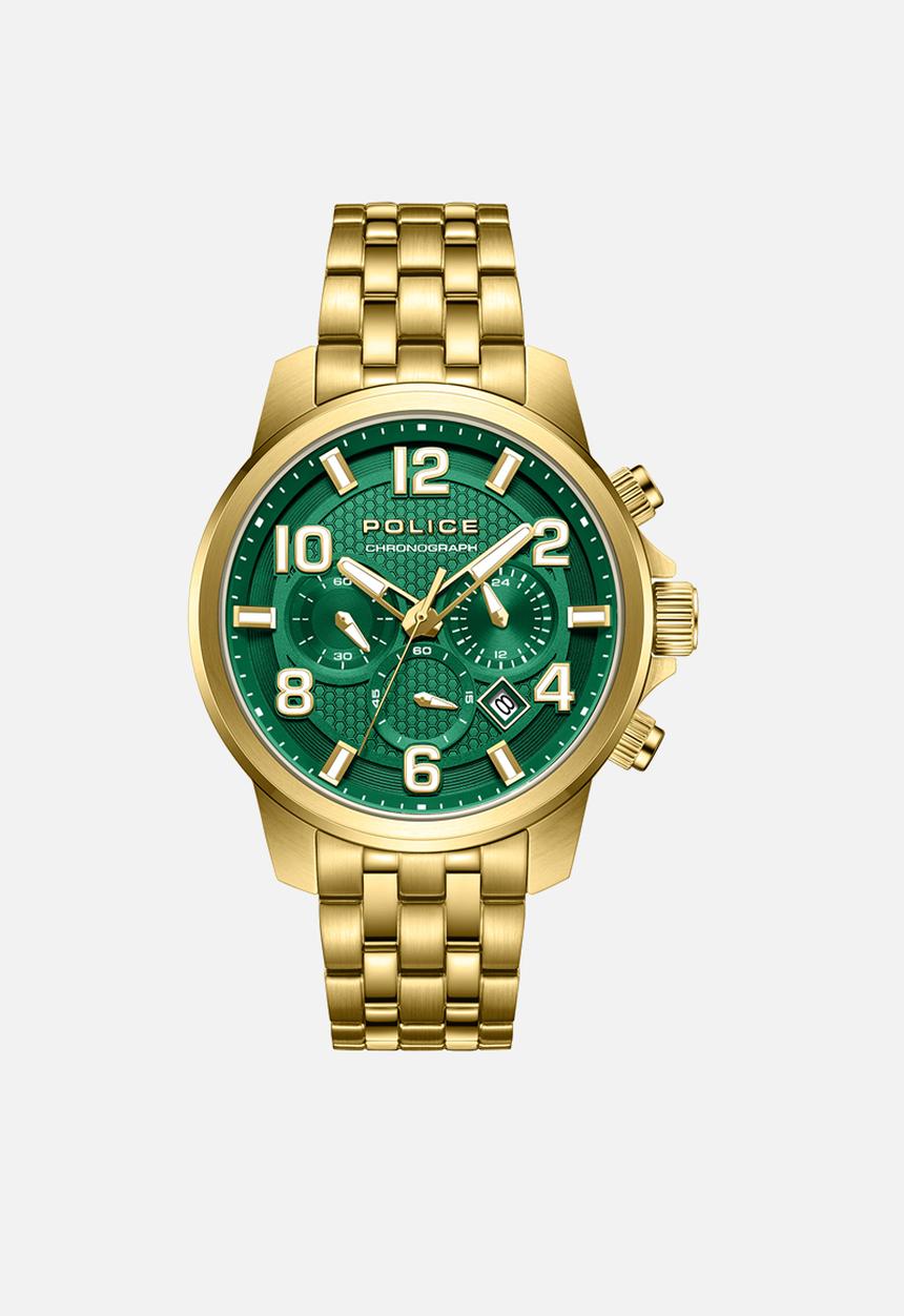 Police - Ip Gold Casr Green Dial Gold Steel Bracelet Strap - Gold