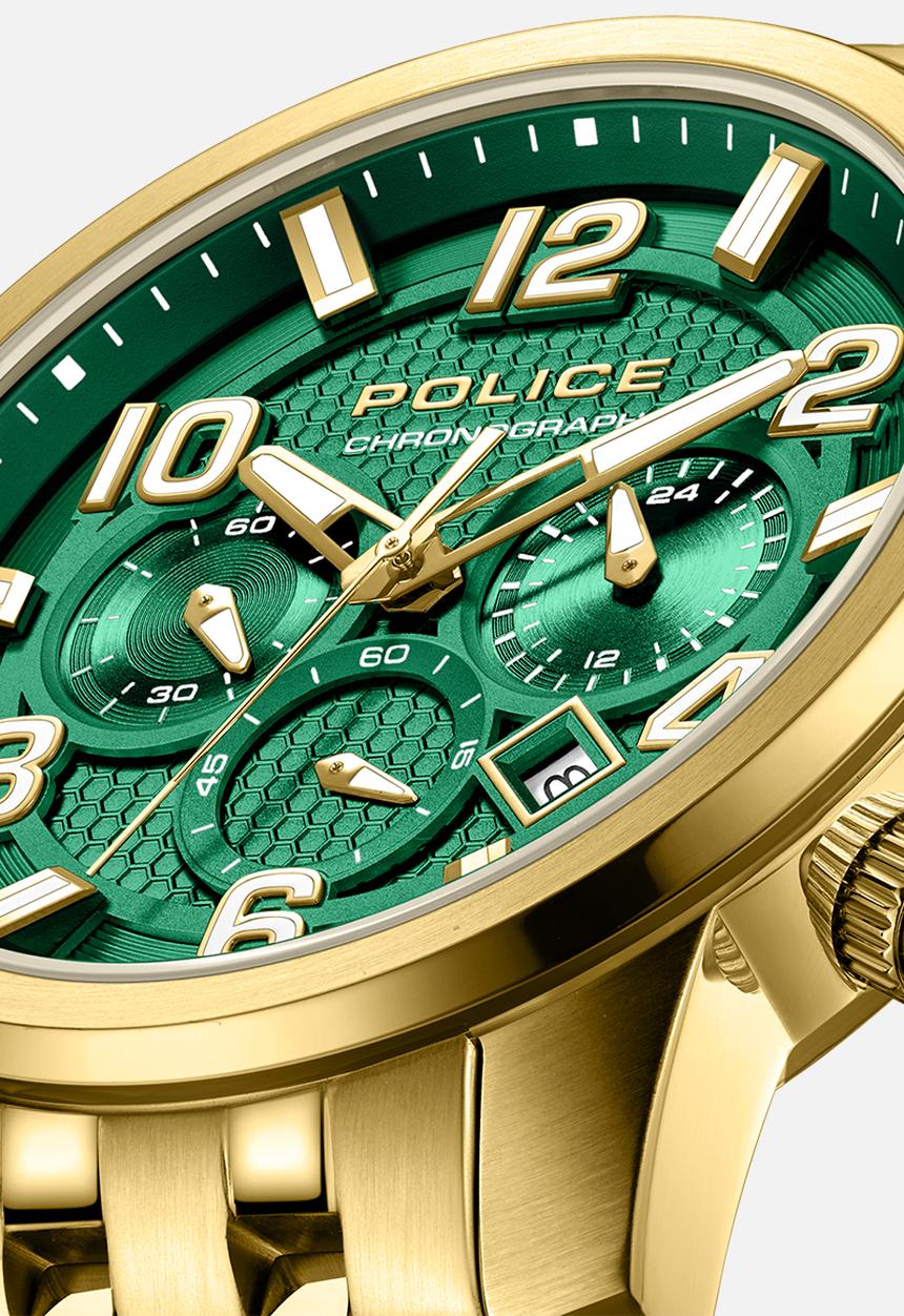 Police - Ip Gold Casr Green Dial Gold Steel Bracelet Strap - Gold