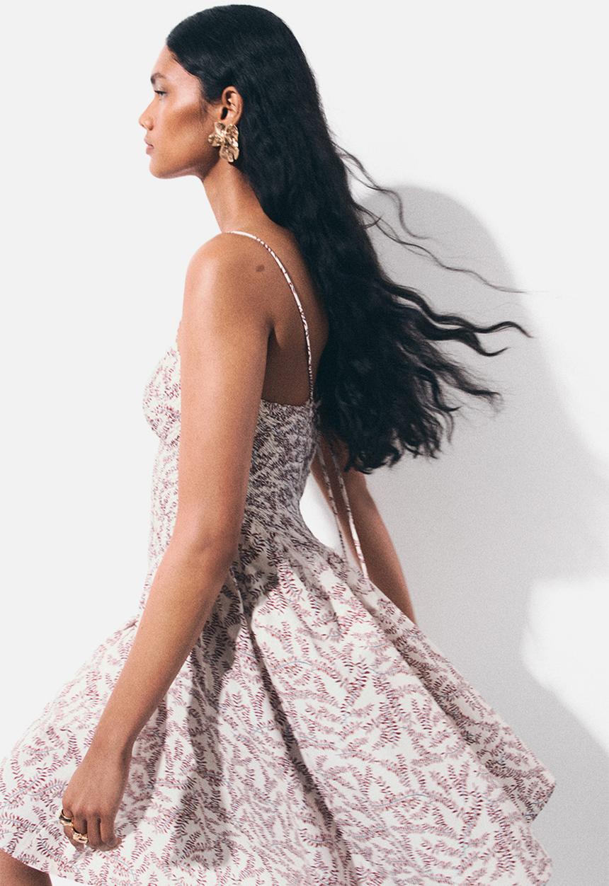 H&M - Smocked strappy dress - cream/patterned