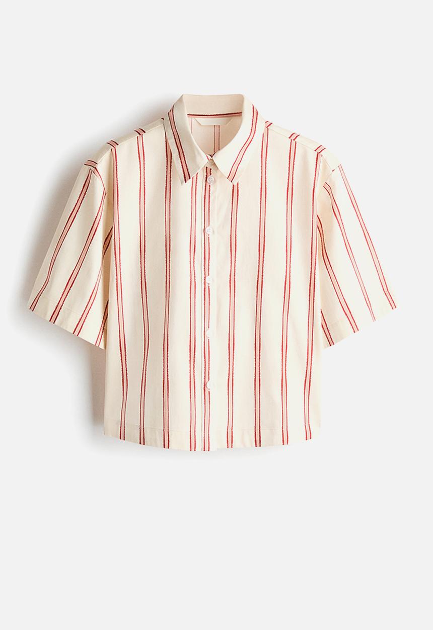 H&M - Patterned poplin shirt - light beige/striped