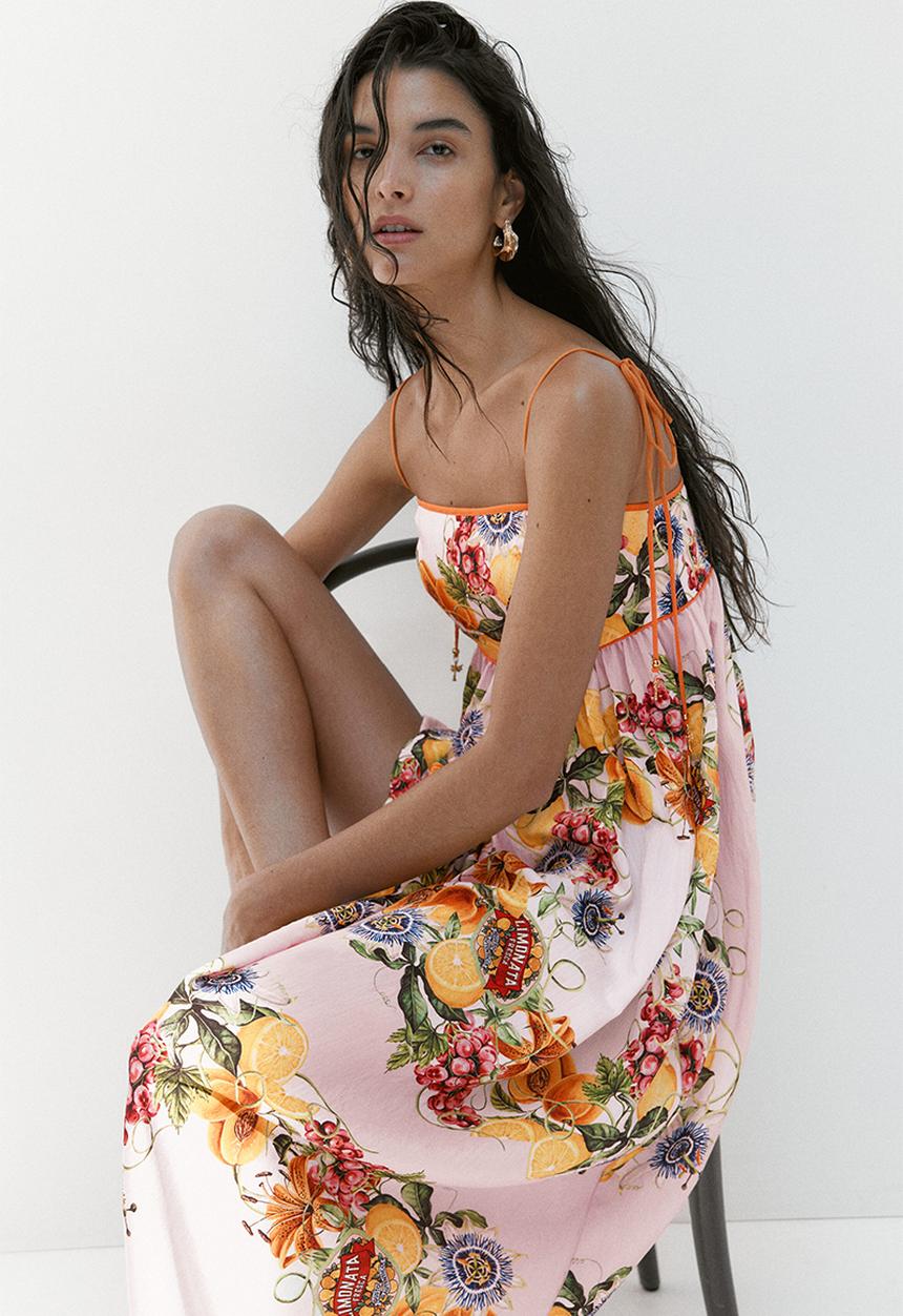H&M - Tie-strap dress - light pink/lemons