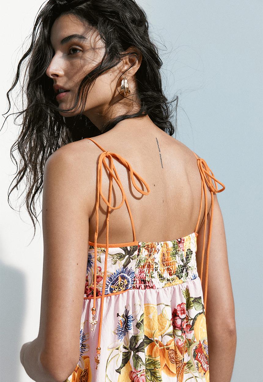 H&M - Tie-strap dress - light pink/lemons
