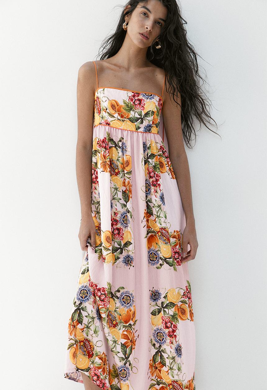 H&M - Tie-strap dress - light pink/lemons
