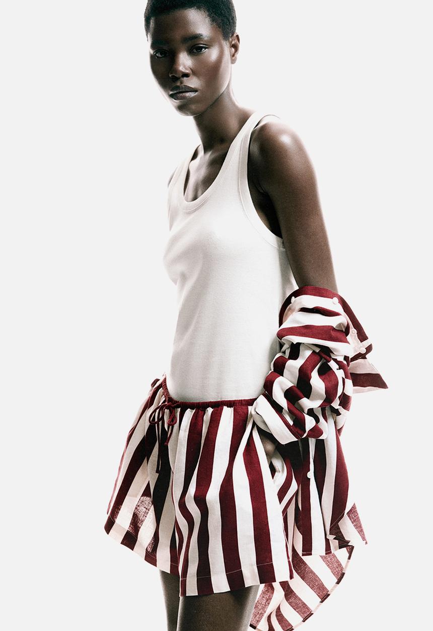 H&M - Linen-blend shorts - dark red/striped