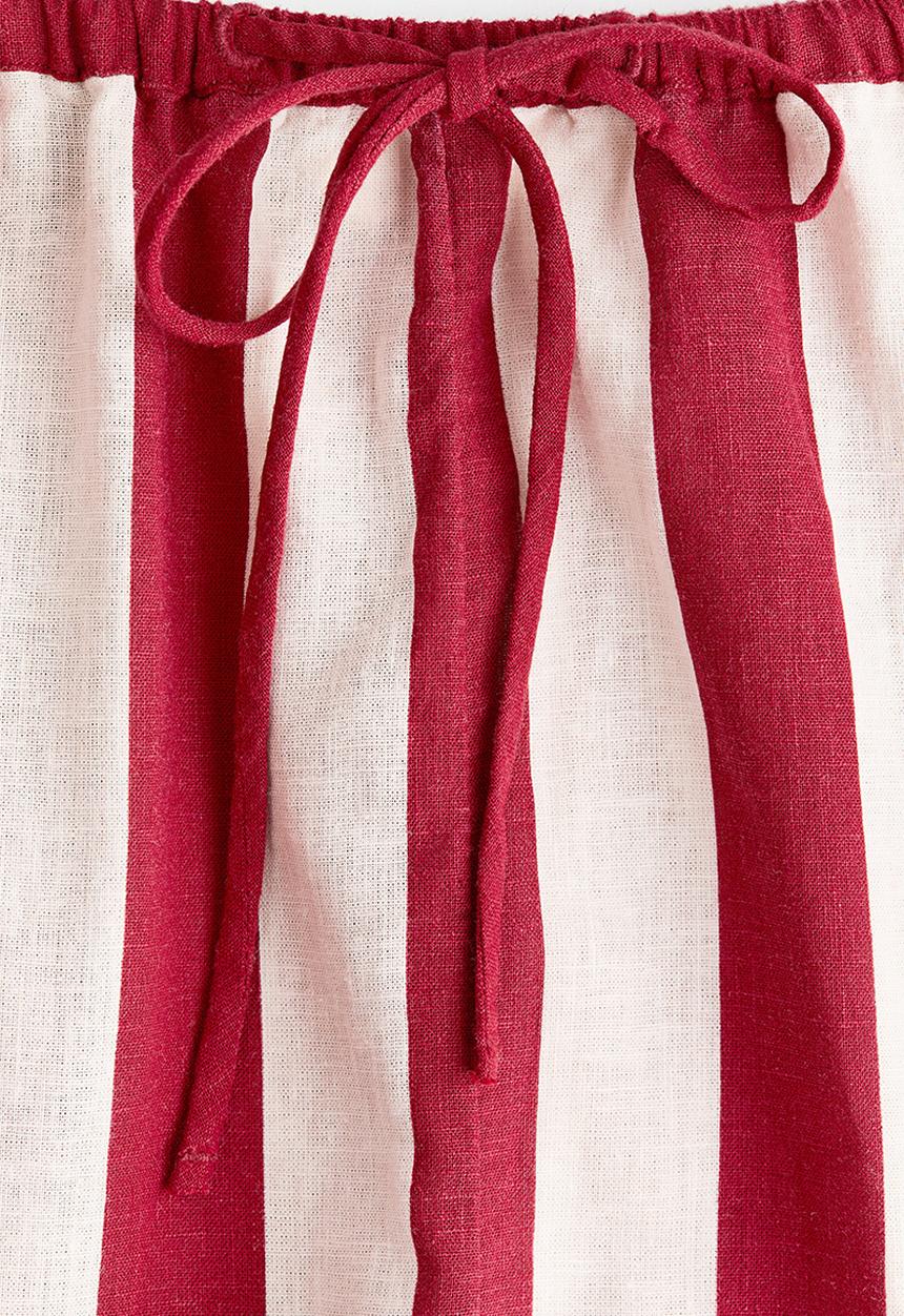 H&M - Linen-blend shorts - dark red/striped