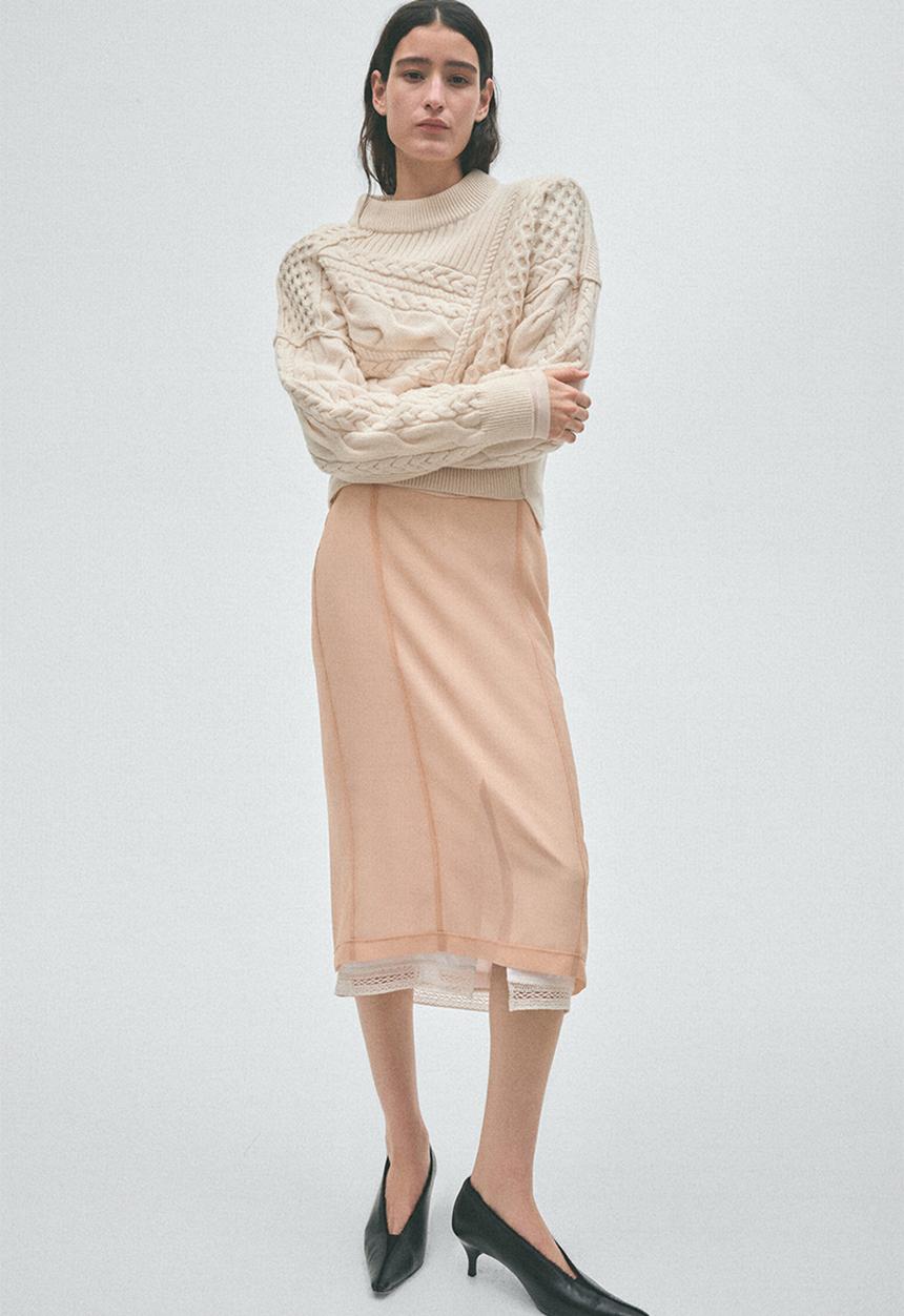 H&M - Lace-trimmed knee-length skirt - apricot/white