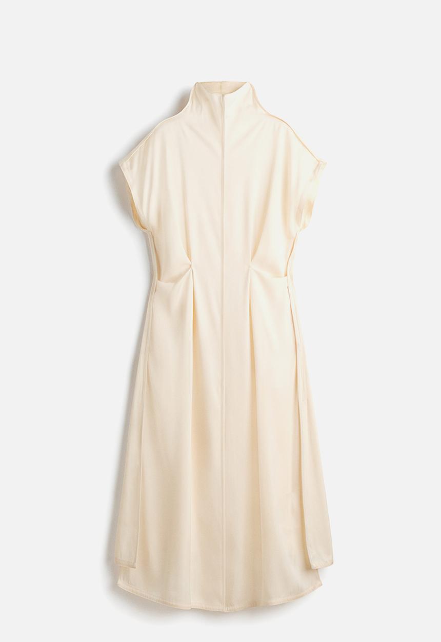 H&M - High-collar satin dress - light beige