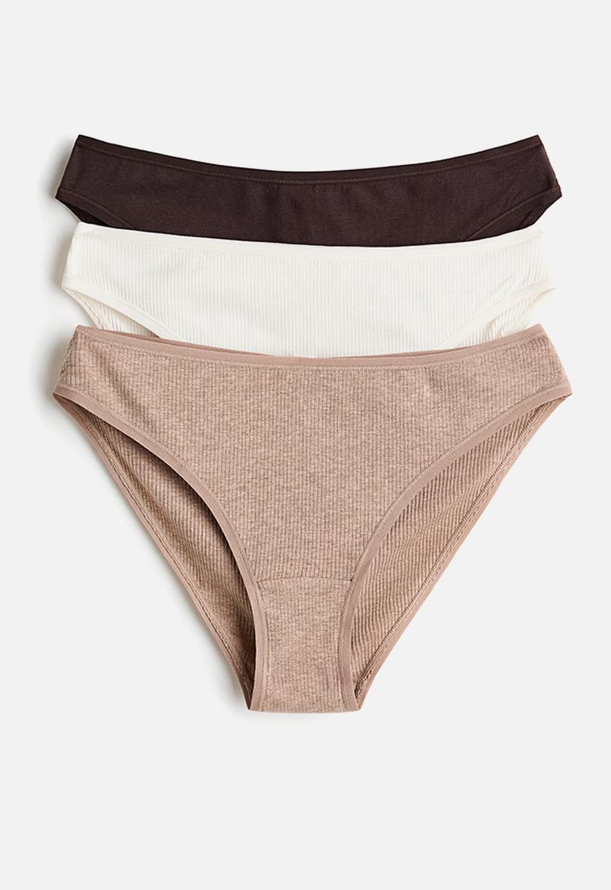 H&M - 3-pack cotton bikini briefs - dark brown/cream/beige marl